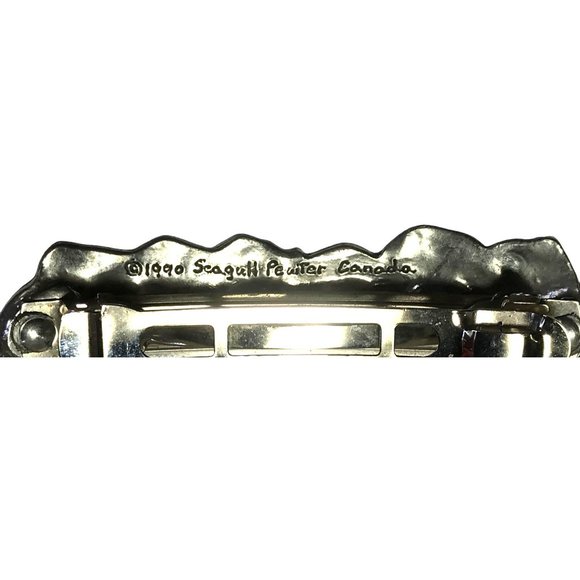 Vintage 1990 Seagull Pewter Floral Barrette Scarf Clip Pansies Made in Canada - Picture 5 of 5